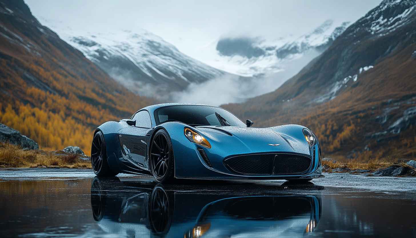 Aston Martin Wallpaper: Blue Car, Mountain Backdrop, Vehicle Wallpaper