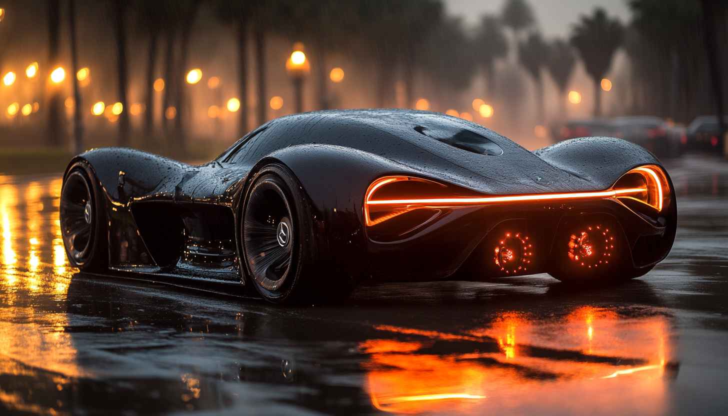Futuristic Car Wallpaper: Dark, Neon, Wet Road, Car Design