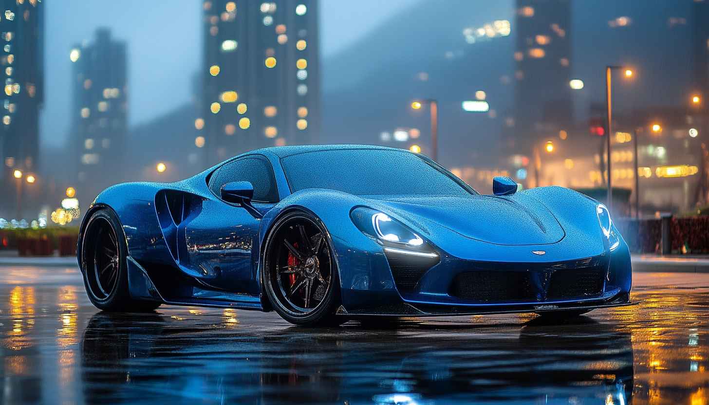 Blue Car Wallpaper: Sports Car, Cityscape, 4K, Phone & Desktop