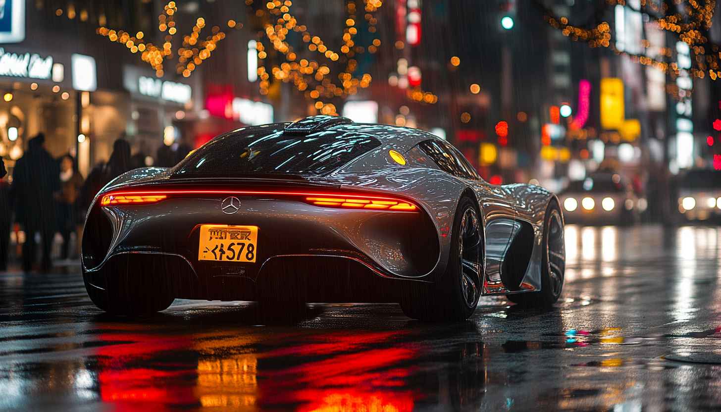 Mercedes Benz Futuristic Car Wallpaper, City Night Lights Background