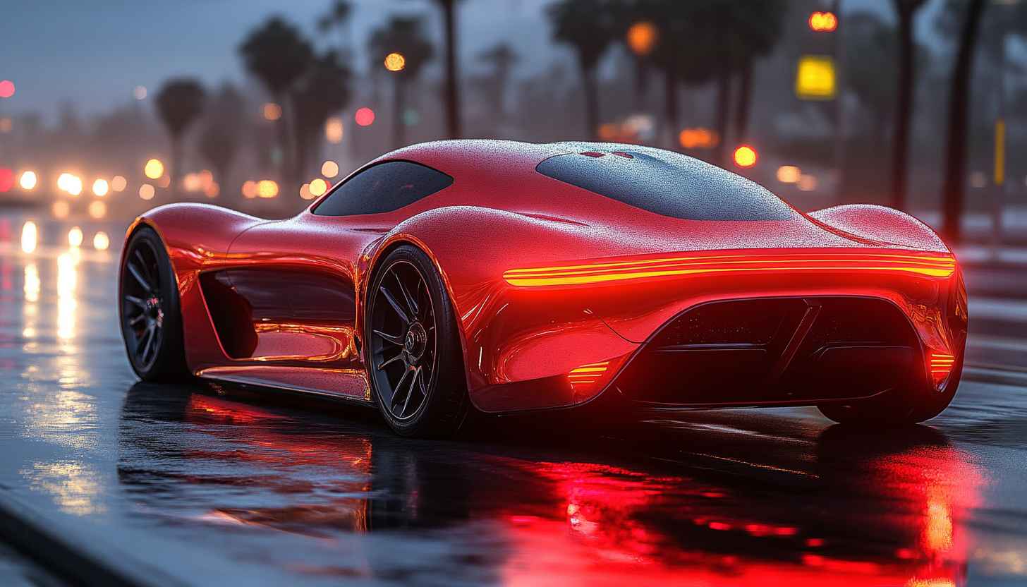 Red Car Wallpaper: Futuristic Design, Vehicle Backdrop, Auto Aesthetic