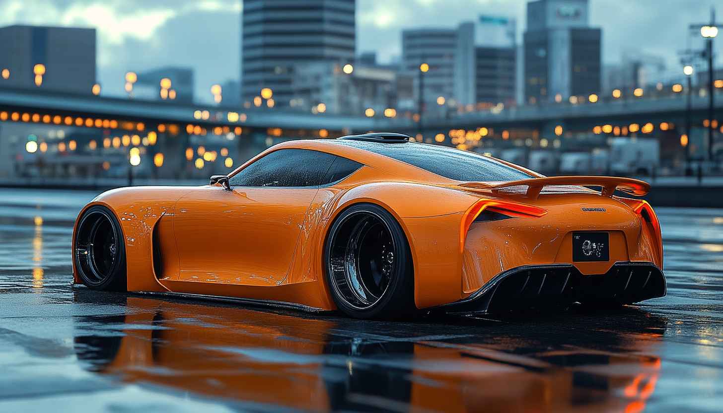 Orange Sports Car Wallpaper: Sleek Cityscape Automotive Background