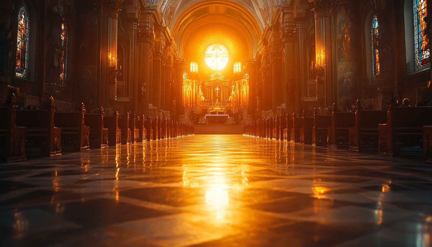 Cathedral Wallpaper: Interior Design, Golden Light, Religious Architecture Scenery