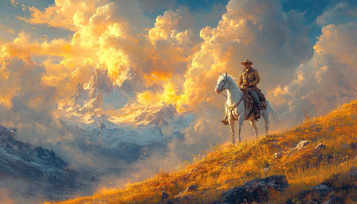 Cowboy Horse Mountain Landscape Artistic Wallpaper for Desktop and Mobile