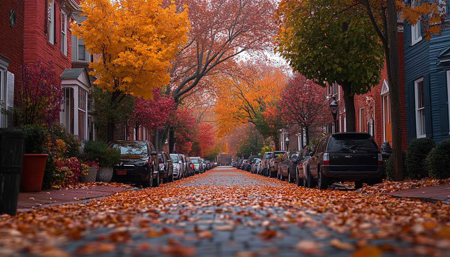 Fall Foliage Wallpaper, Autumn Street Scene, Nature Wallpaper