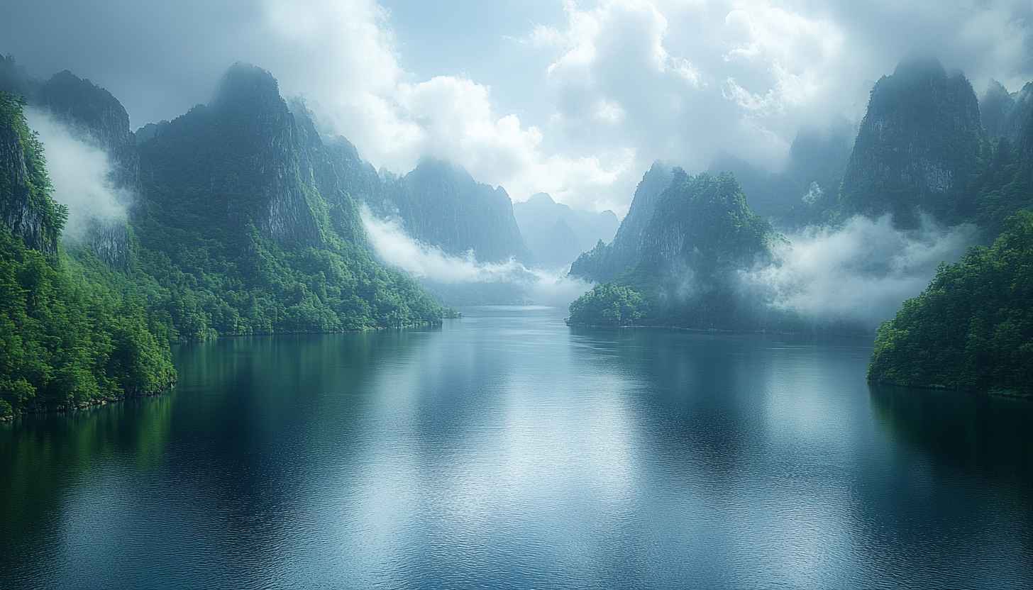 Lake Scenery Wallpaper, Misty Mountain Landscape, 4K Wallpaper