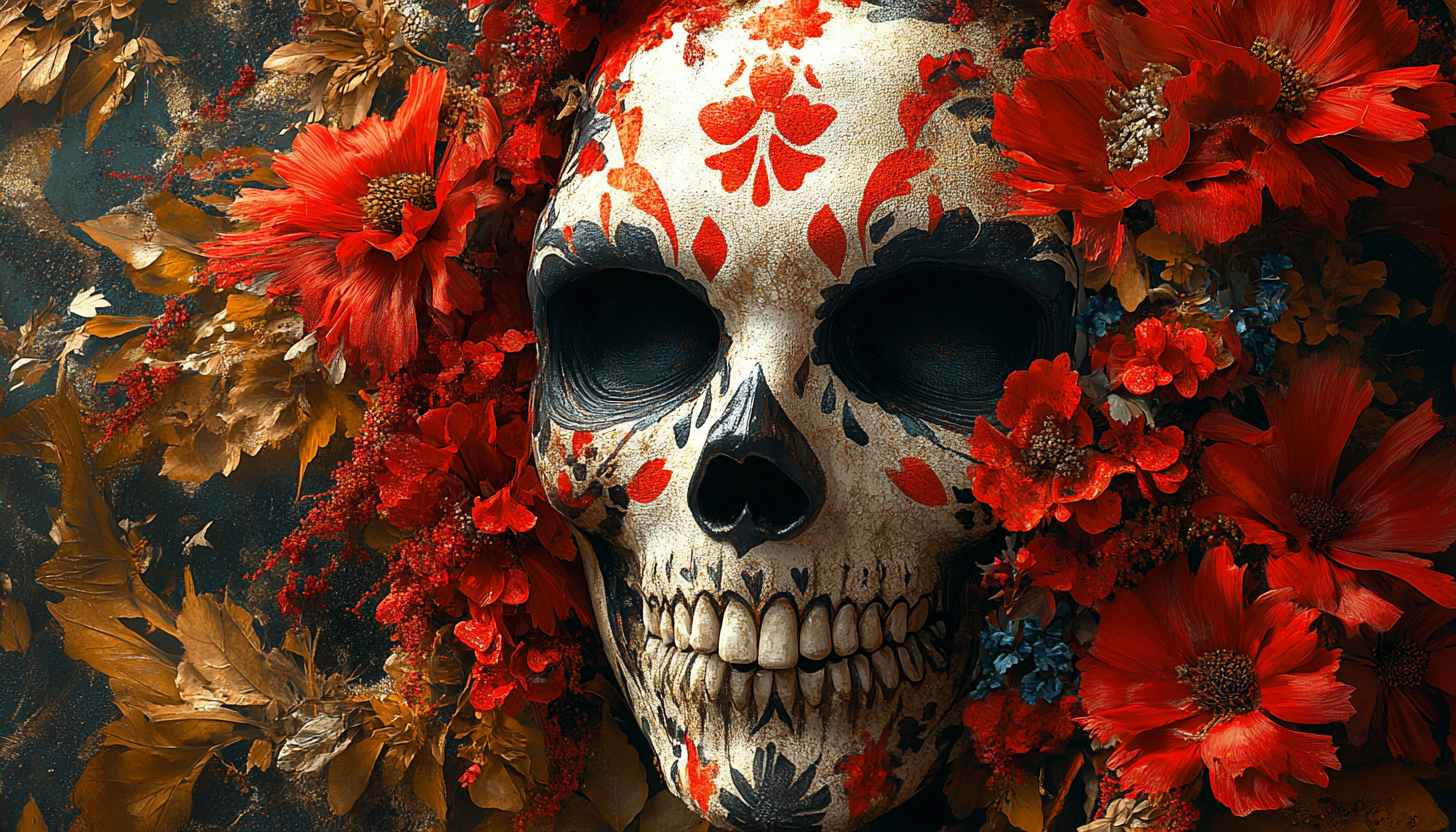 Day of the Dead Wallpaper: Sugar Skull Floral Theme