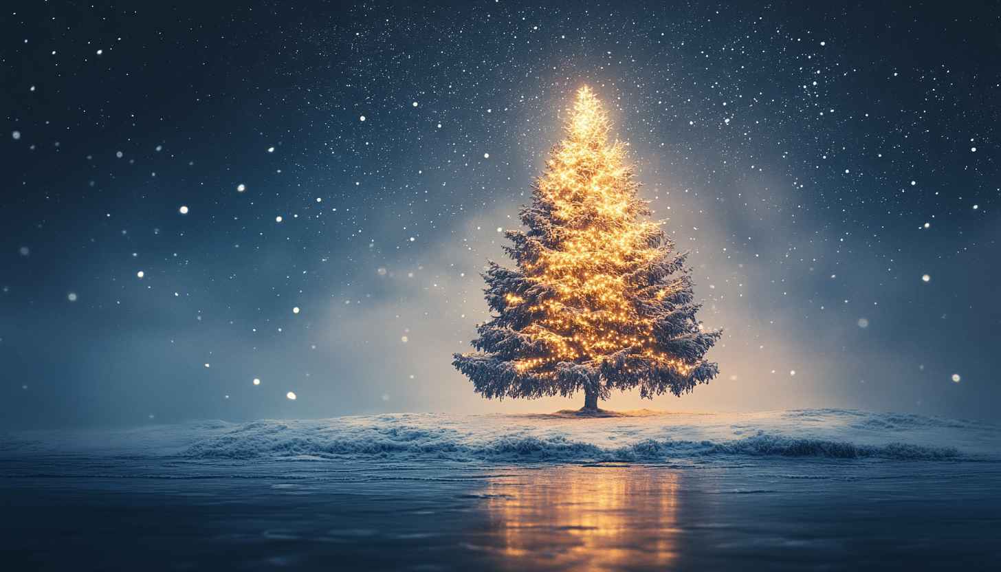 Christmas Tree Wallpaper, Festive Holiday, Winter Snow Scene.