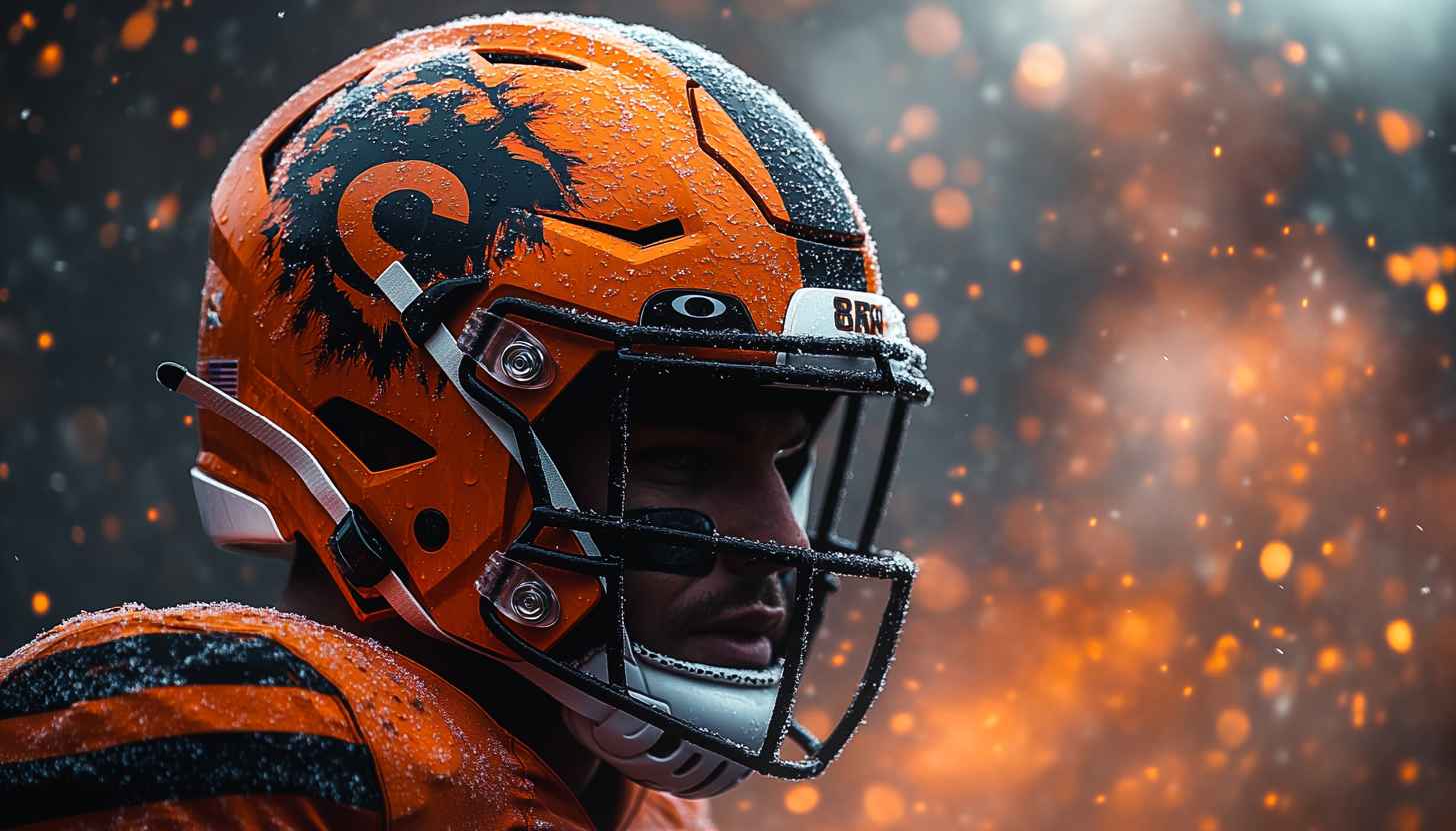 Football Wallpaper: Player in Orange Helmet HD, 4K