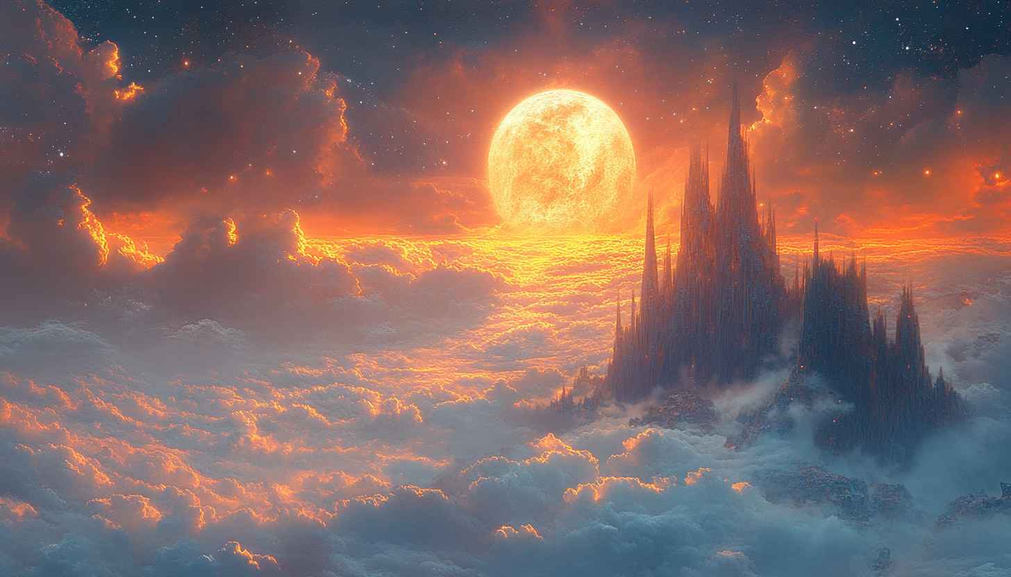 Fantasy Castle Wallpaper: Moonlit Kingdom Above the Clouds
