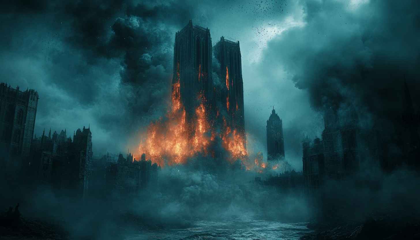 Burning City Wallpaper, Apocalyptic Fire Scenery, Fantasy Castle Background