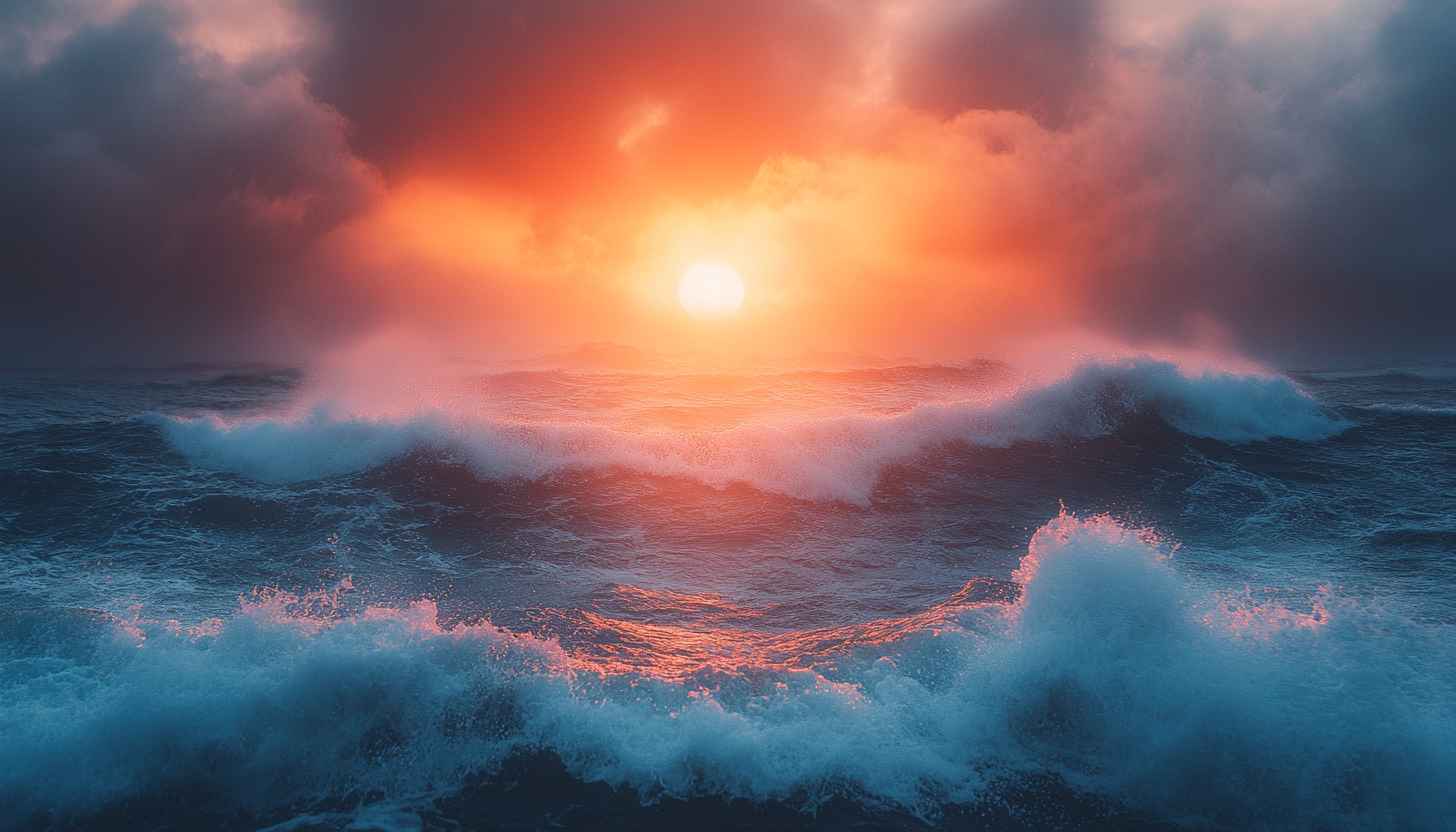 Ocean Sunset Wallpaper: Stunning Waves, Nature Landscape for Desktop