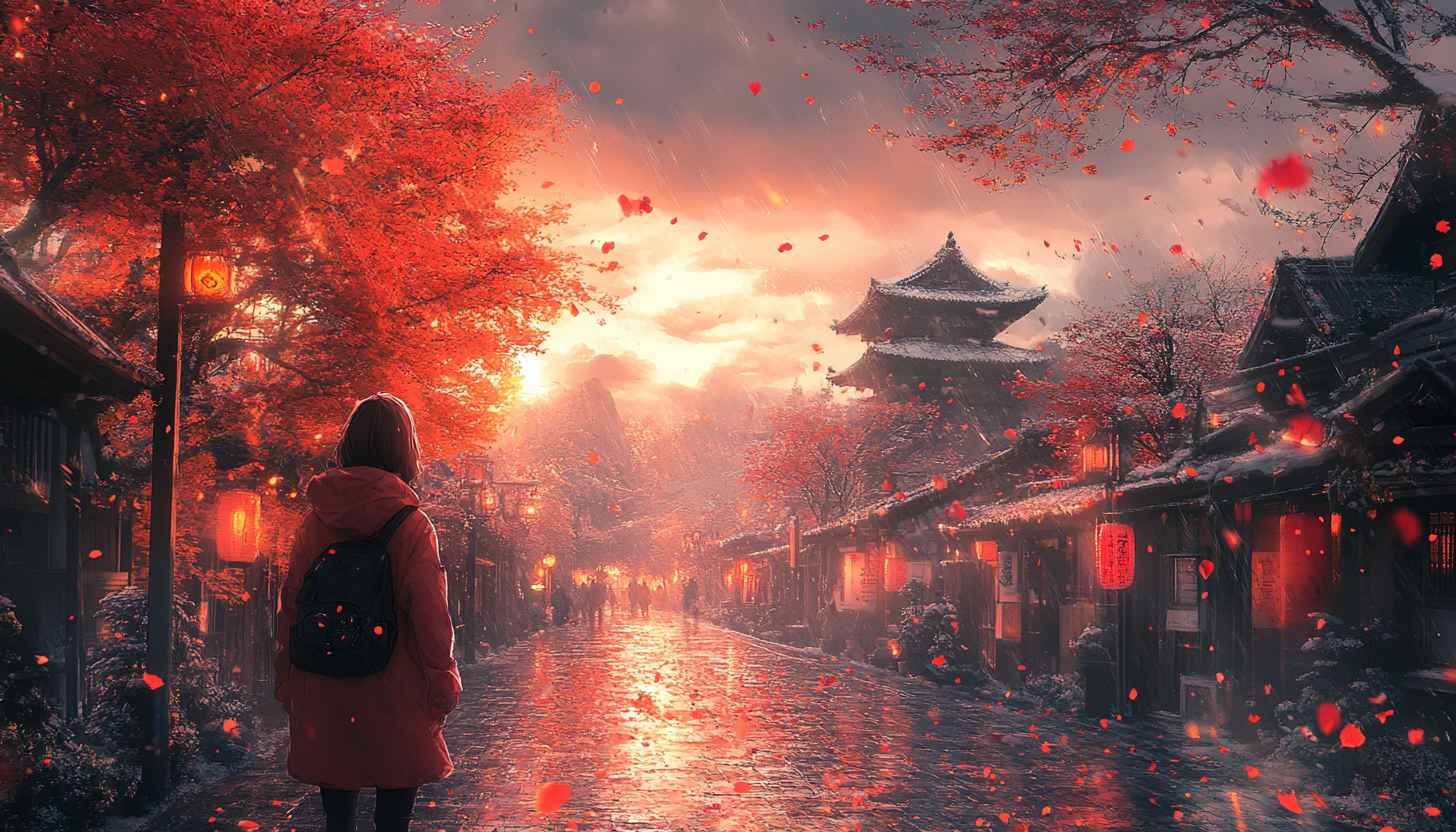 Red Autumn Kyoto Japan Aesthetic Wallpaper 4k Desktop Laptop