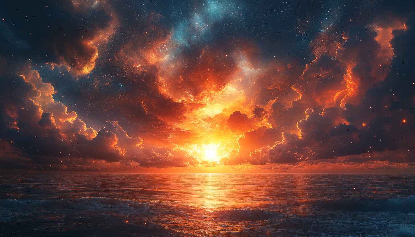 Ocean Sunset Wallpaper, Scenic Seascape Background, Galaxy Sky