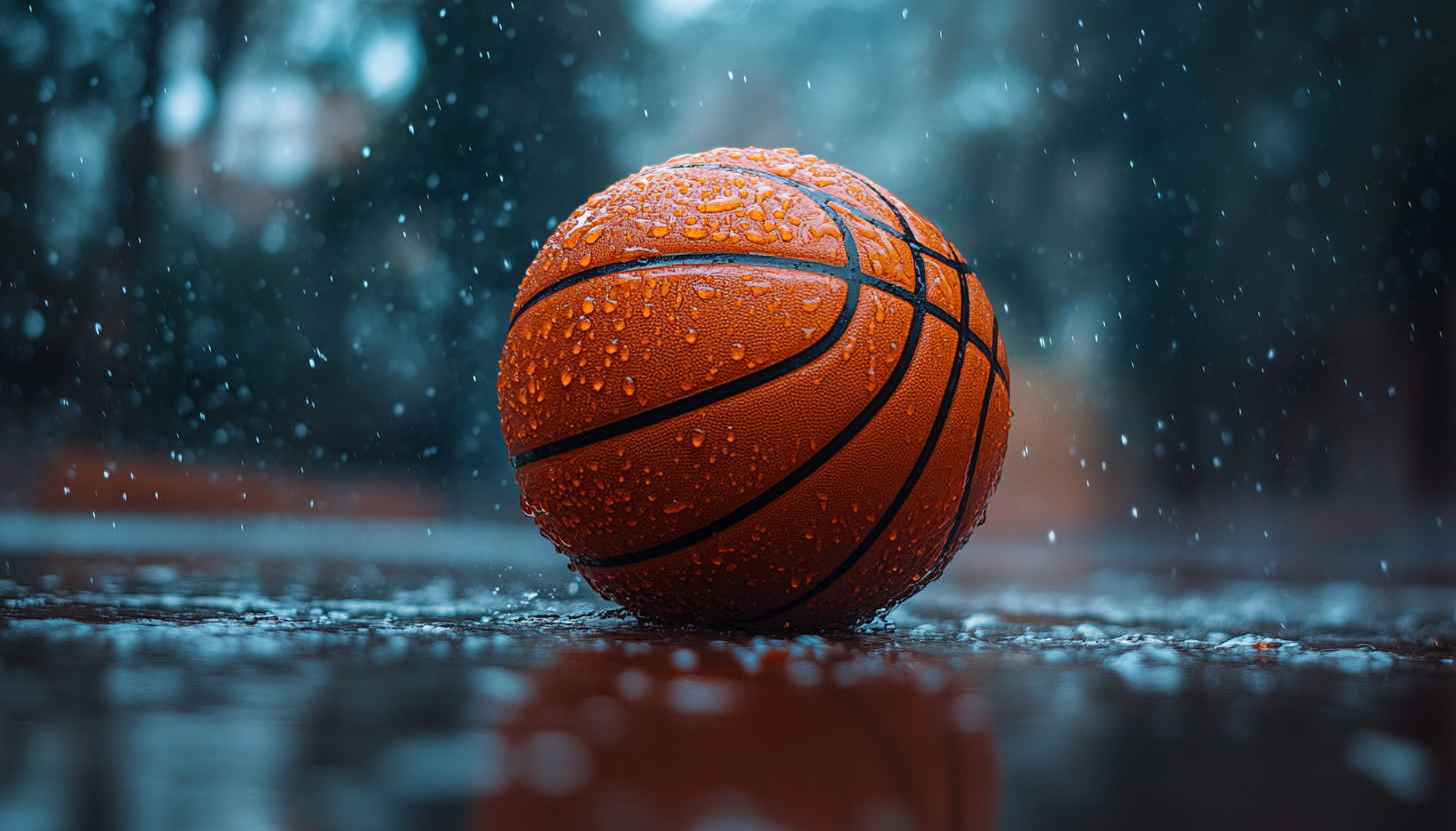 Basketball Wallpaper: Wet Ball, Sports, Outdoors, Rainy Day, Reflection