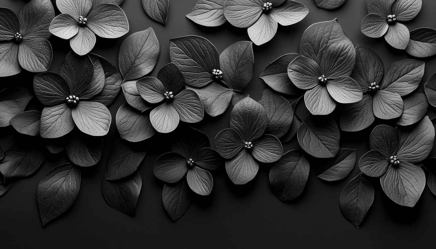 Monochrome Floral Wallpaper: Dark Flowers, Elegant Design, Aesthetic Background