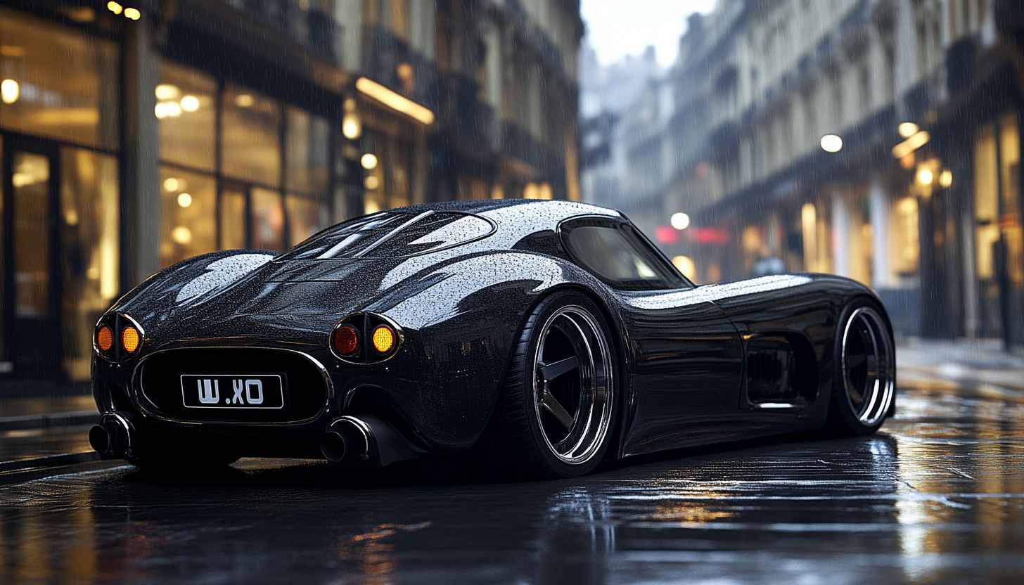 Black Car Wallpaper: Modern Vehicle, Rainy Cityscape, Automotive Art