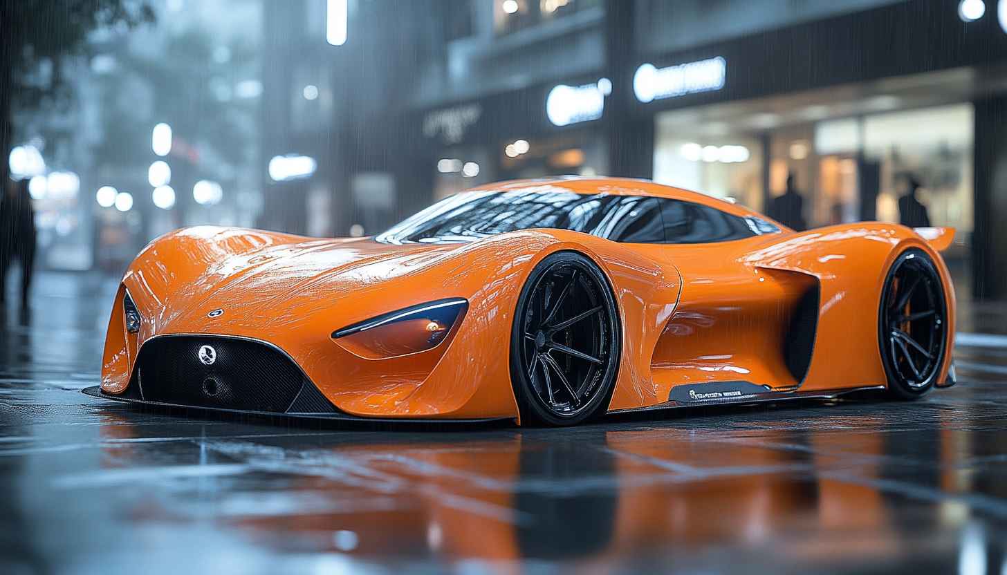 Orange Sports Car Wallpaper, Futuristic Car, Vehicle Wallpaper, Cityscape