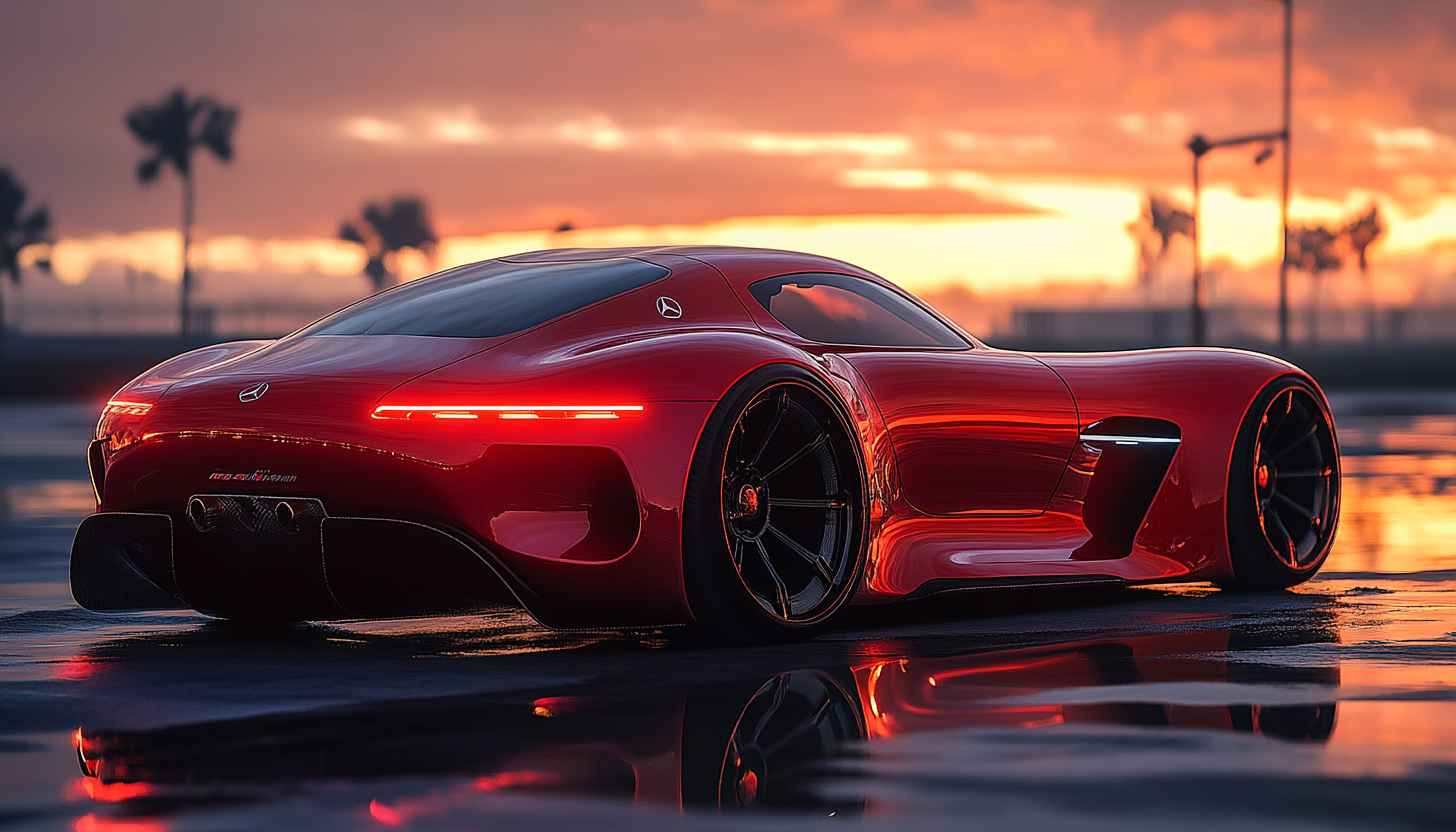 Red Mercedes Car Wallpaper, Sunset Car Wallpaper, 4K Car Wallpaper