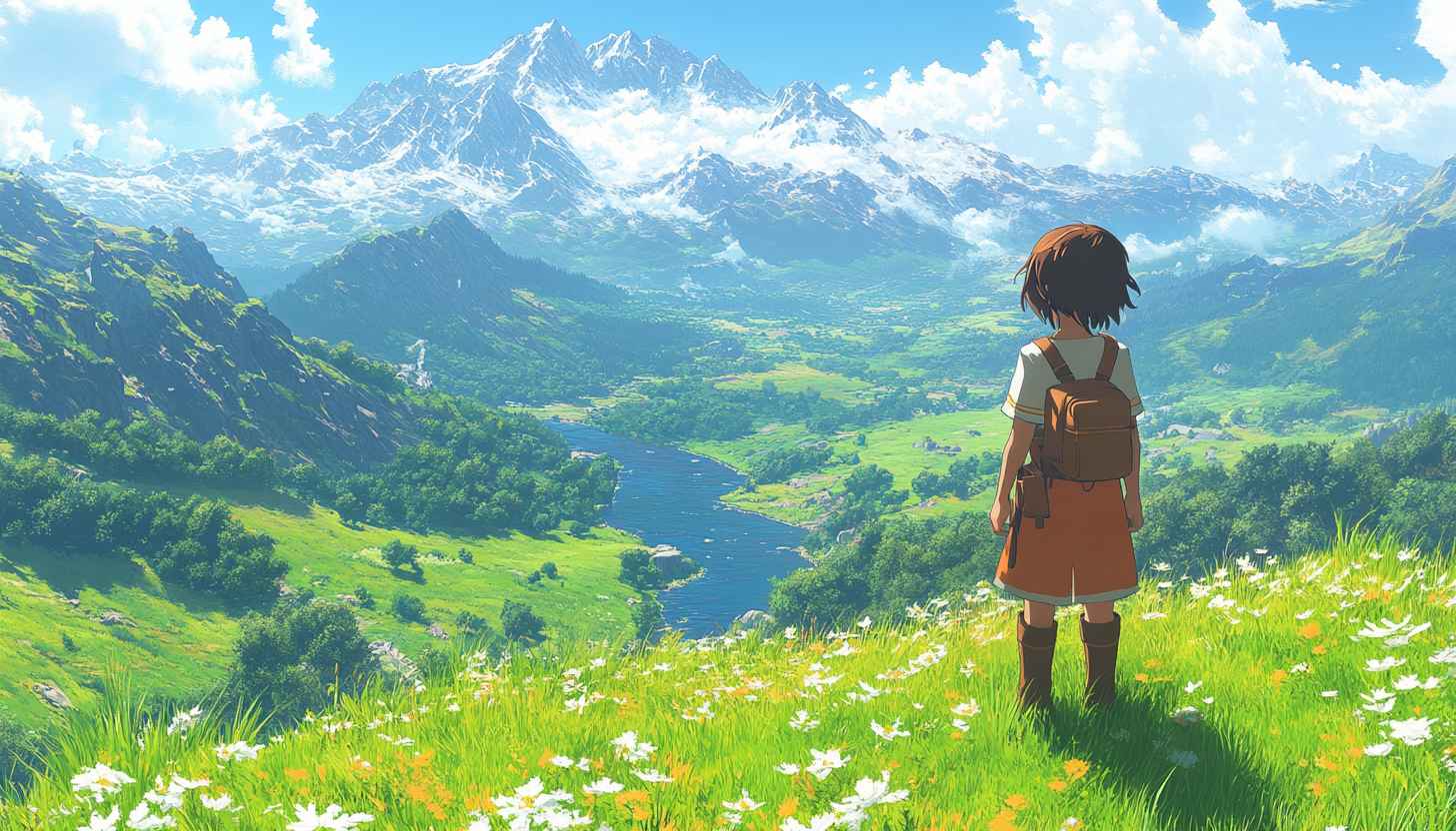 Anime Scenery Wallpaper: Girl Mountains Landscape 4k Wallpaper