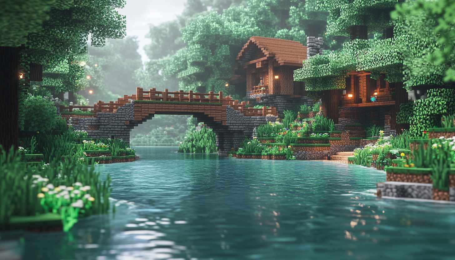 Minecraft River Landscape Wallpaper, 4k Gaming Desktop Background