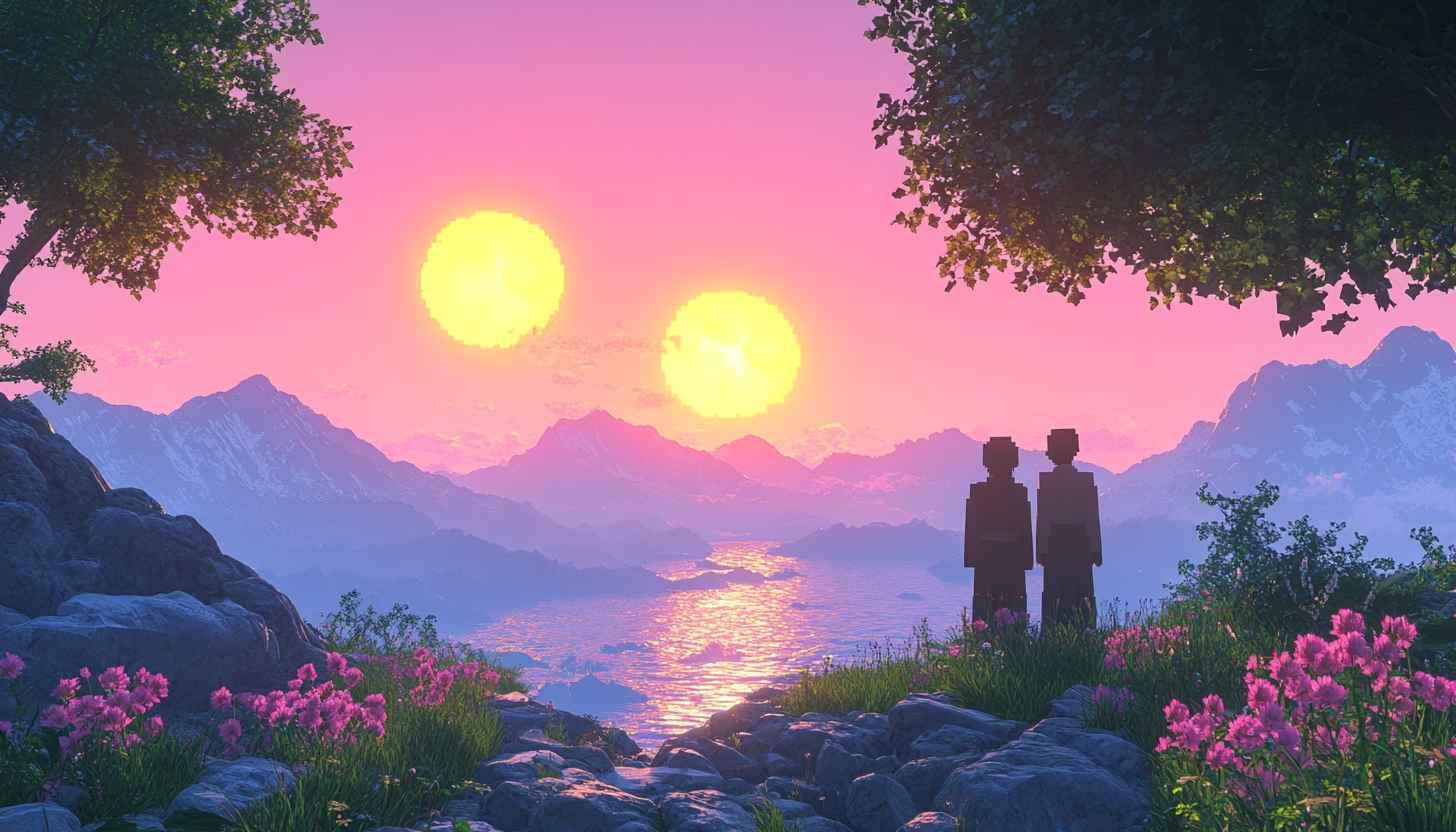 Minecraft Inspired Landscape Wallpaper, Aesthetic Nature Background