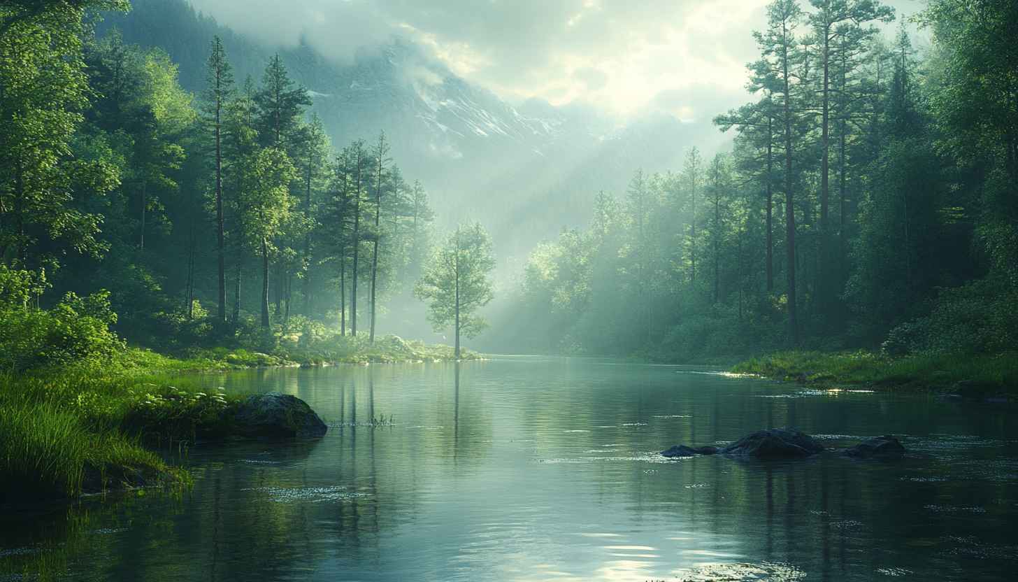 Lakeside Forest Scenery Wallpaper: Nature Landscape 4k Wallpaper