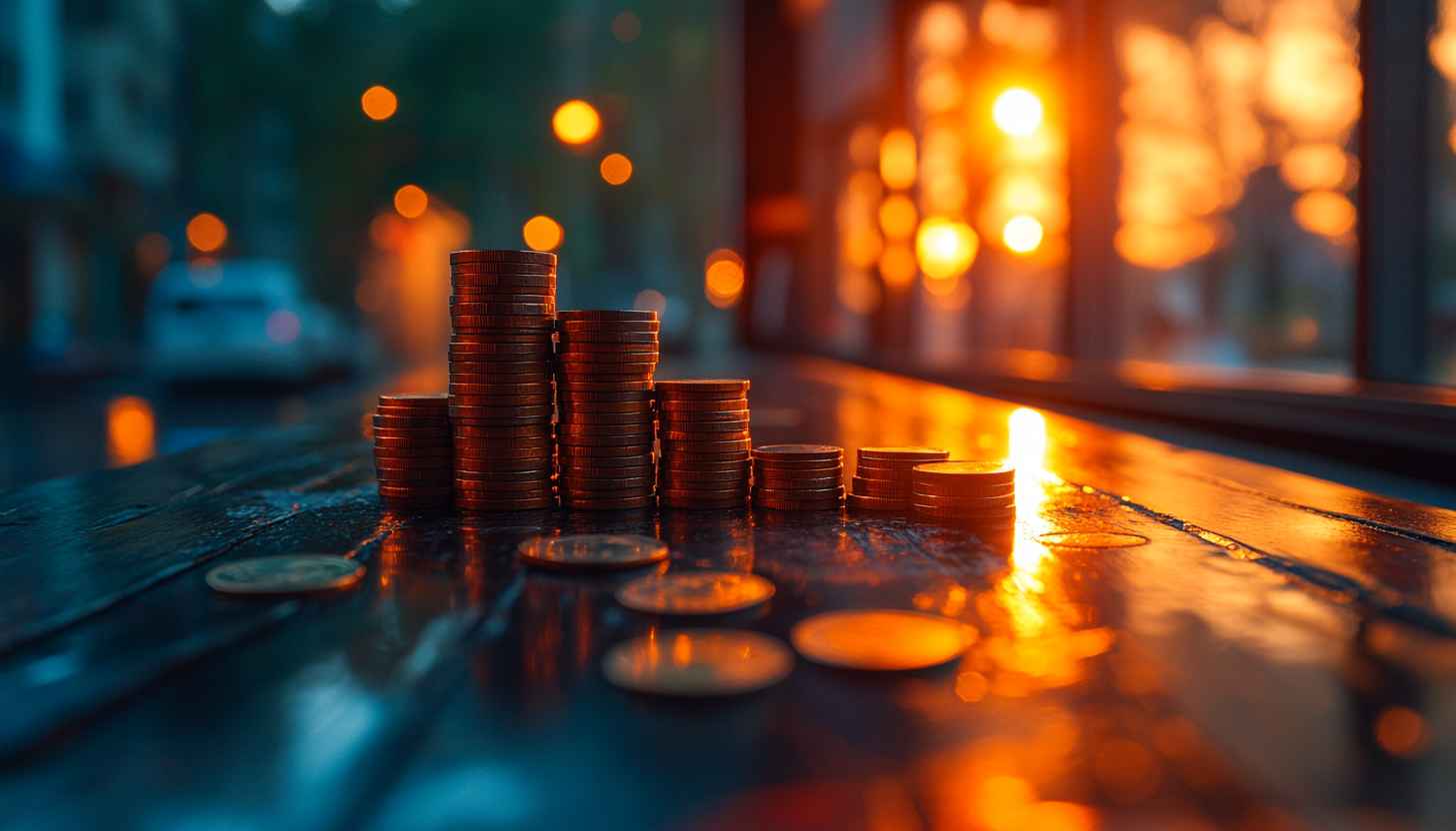 Financial Growth Wallpaper: Coins Stacked, Investment, Economy, HD Background