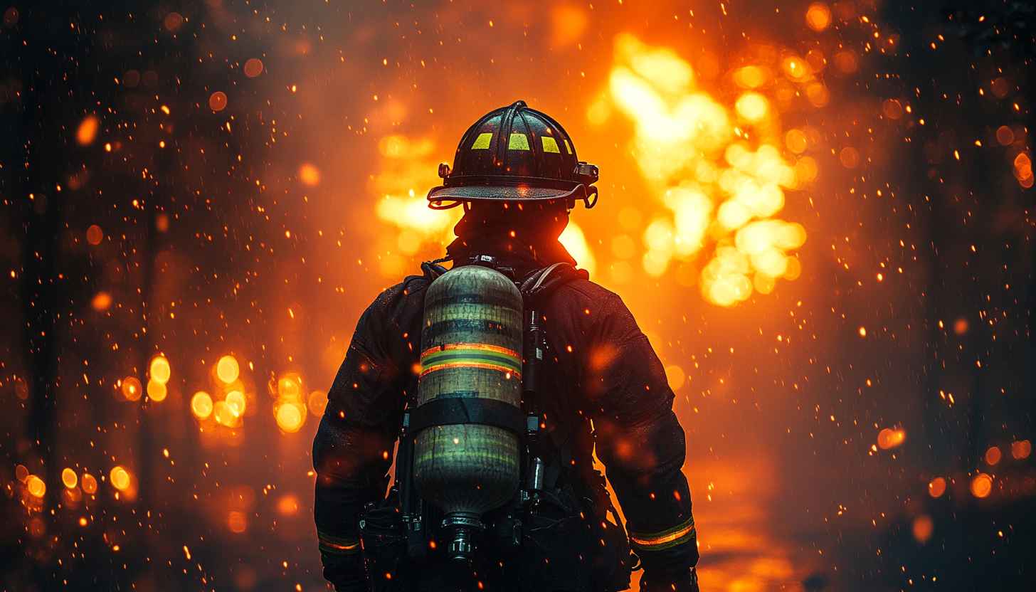 Courageous Firefighter Wallpaper: Heroic, Brave, Rescue, Protection, Firefighter, HD, 4K
