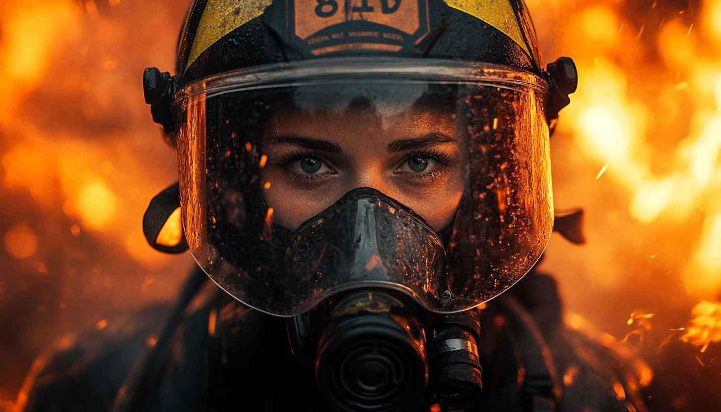 Firefighter Wallpaper, Heroic Portrait, Intense Firefighter, 4K HD Wallpaper