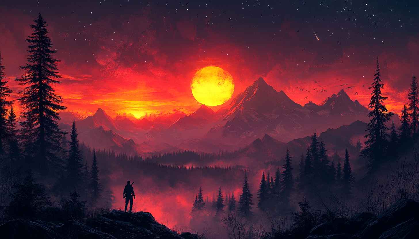 Red Landscape Wallpaper, Mountain Wallpaper, Night Wallpaper, Nature Wallpaper