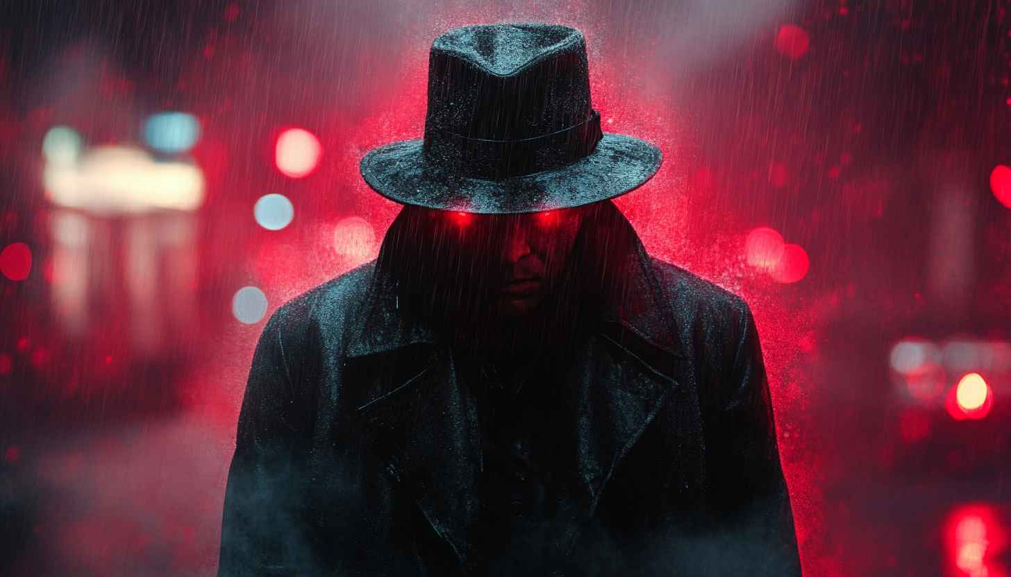 Dark Figure Wallpaper, Noir Detective, Red Eyes, Rainy Night