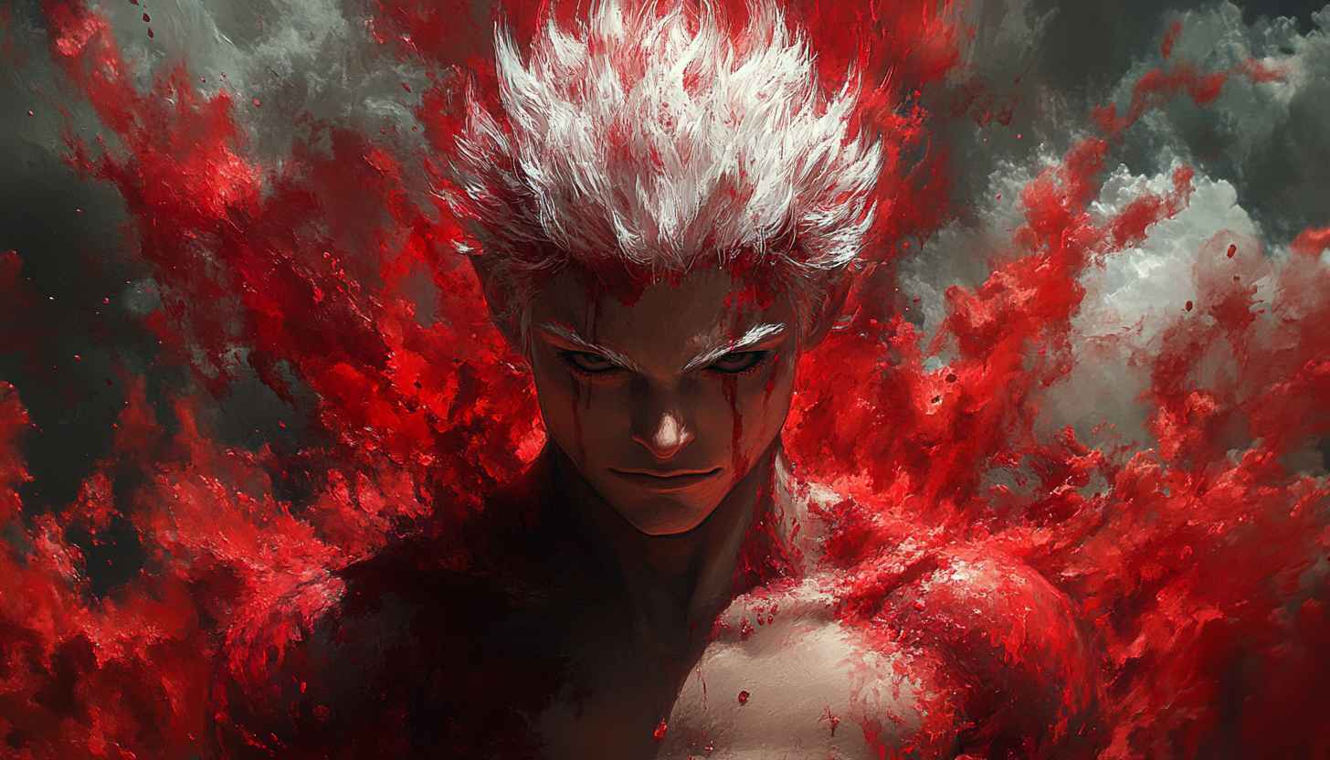 Anime Art Wallpaper: Bloody Red Aura, Intense Character Design