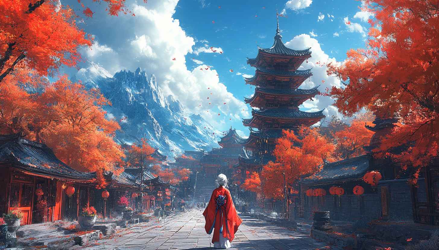 Autumn Temple Wallpaper: Japan Landscape in 4k for Desktop