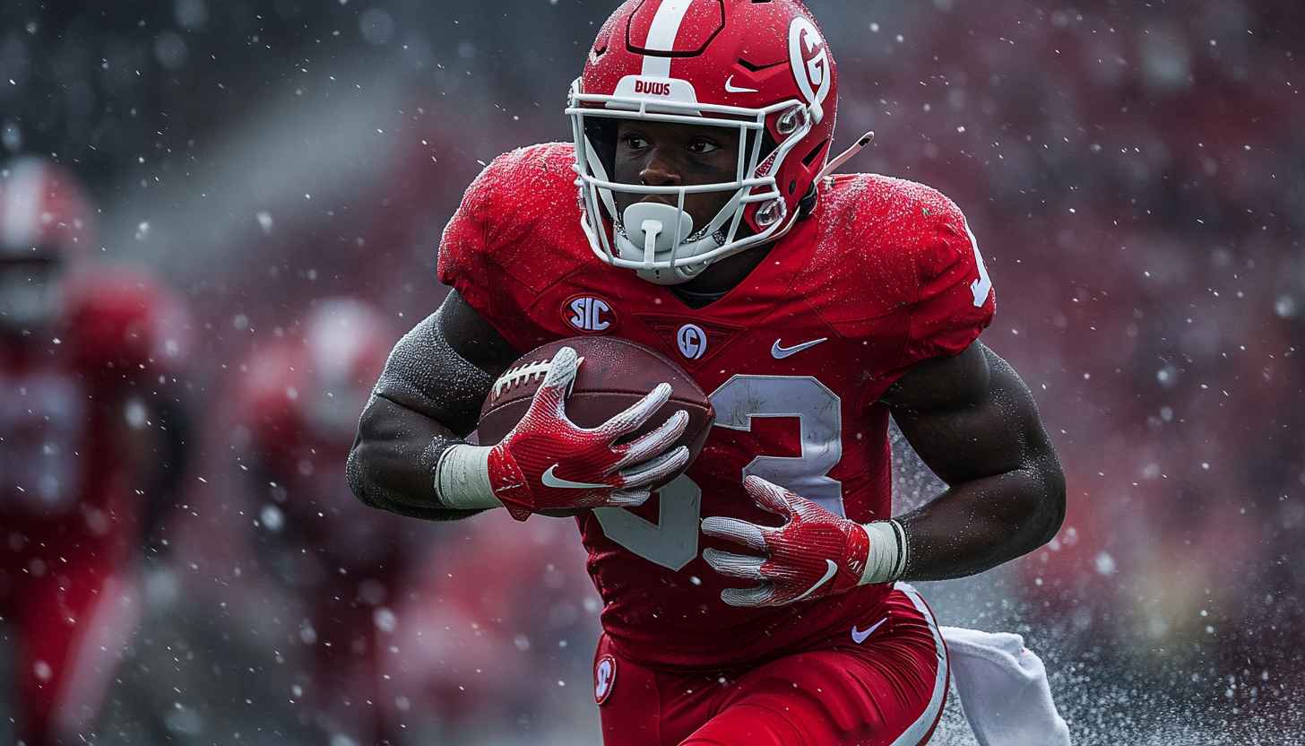 American Football Wallpaper: Running Back in Snowstorm, Sports Action
