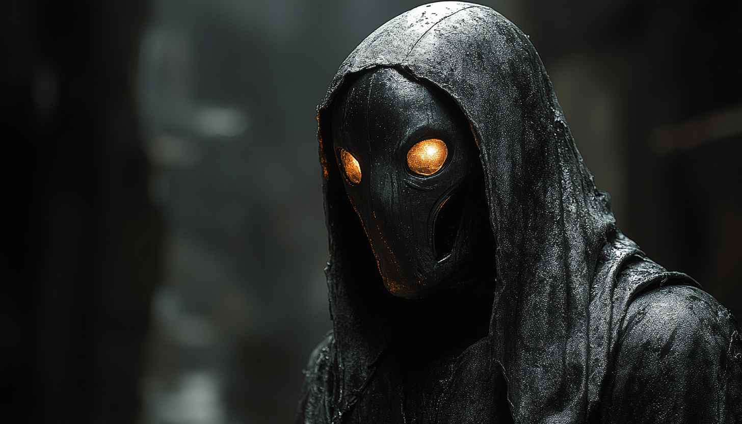 Scary Character Wallpaper, Masked Figure, Dark Hood, 4k Wallpaper