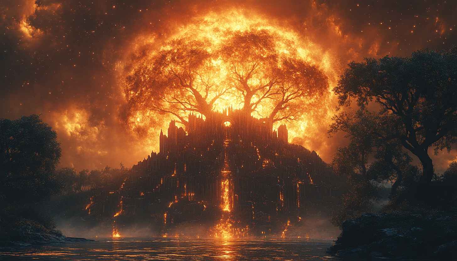 Fantasy Tree Castle Wallpaper, Epic Landscape, Orange, Scenic Background