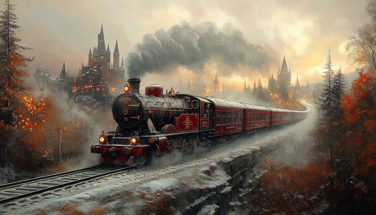 Hogwarts Express Wallpaper, Fantasy Train Wallpaper, Castle Wallpaper, Scenic Art