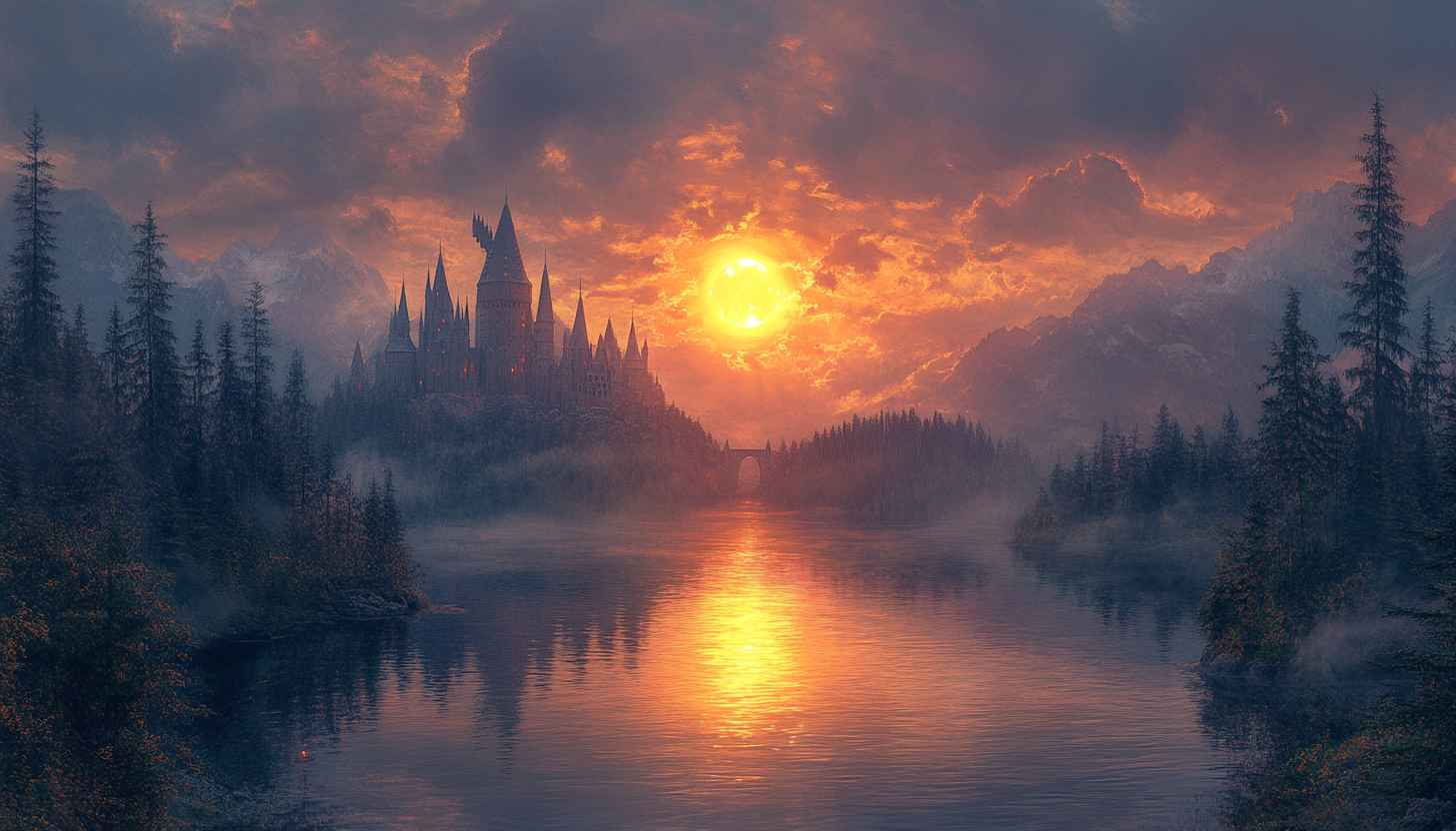 Harry Potter Hogwarts Castle Sunset Lake HD Wallpaper