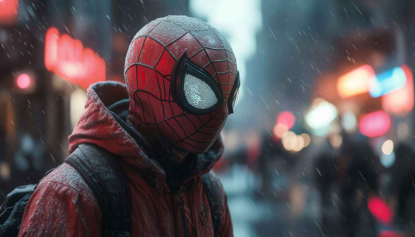 Spider-Man wallpaper, Marvel superhero, rainy city, 4k wallpaper