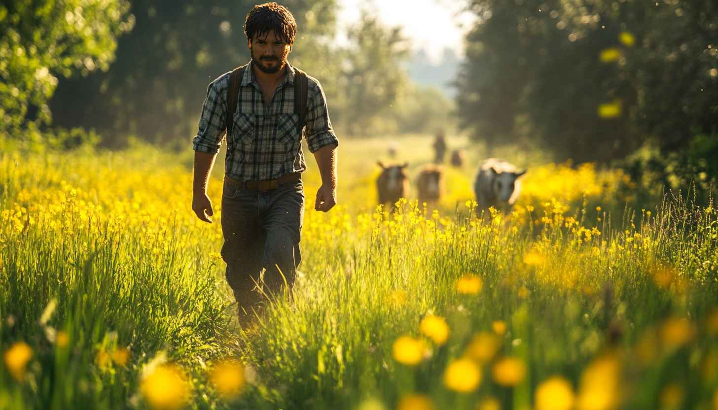 Farmer Wallpaper: Man Walking Through Field, Rural Landscape Photos