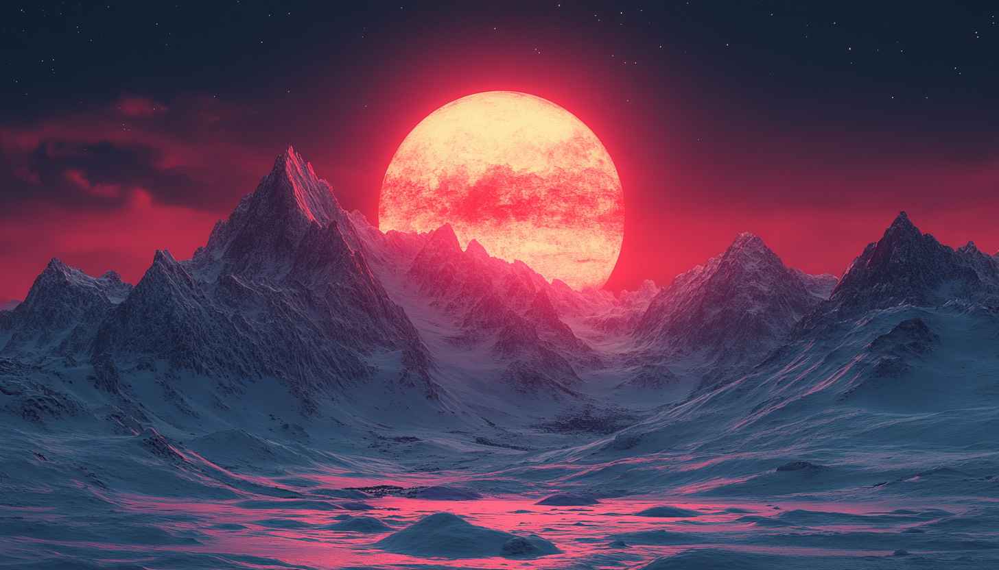 Red Moon Mountain Wallpaper, Aesthetic Scenery Wallpaper for Desktop, Mobile