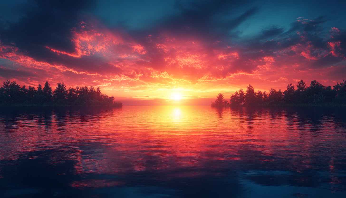 Spectacular Sunset Lake Scenery Wallpaper for Desktop & Mobile
