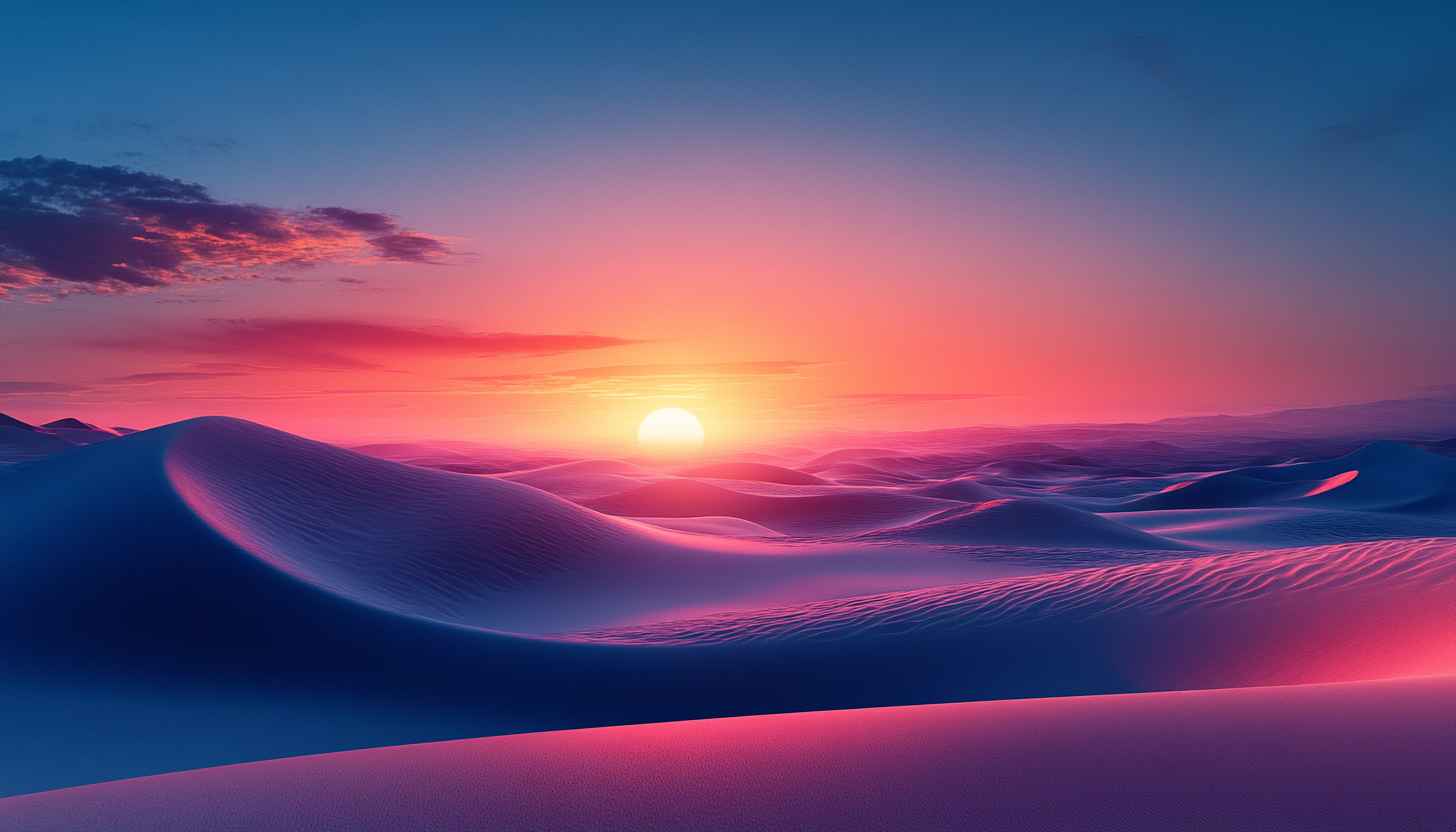 Sunset Desert Landscape Wallpaper, Pink and Blue Aesthetic Backgrounds