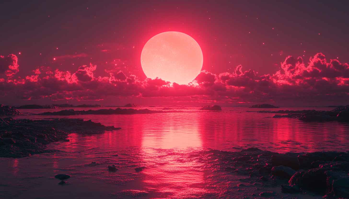 Red Moon Wallpaper, Ocean Sunset View, Aesthetic Landscape