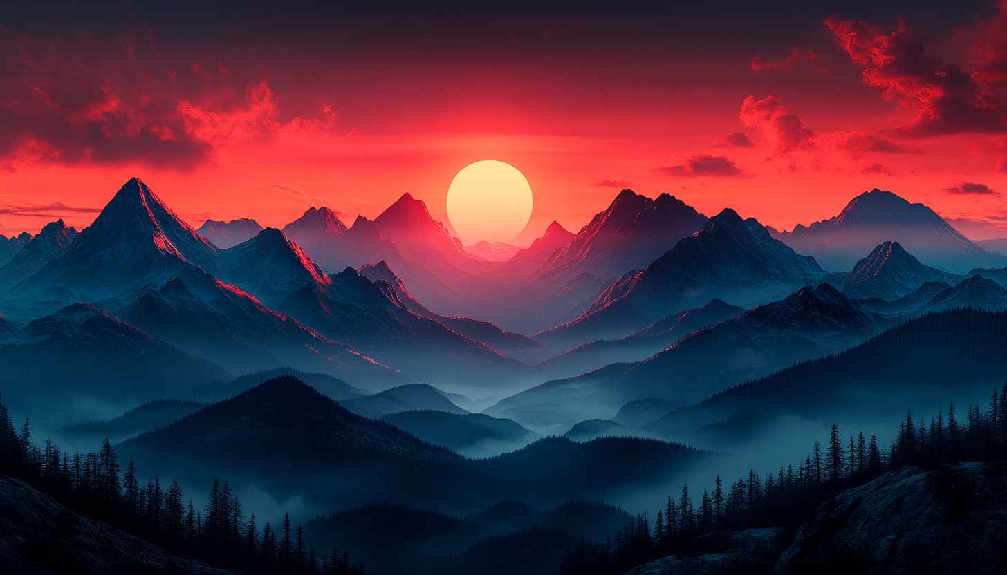 Mountain Sunset Wallpaper, Nature Wallpaper, Landscape Wallpaper, Scenery Wallpaper