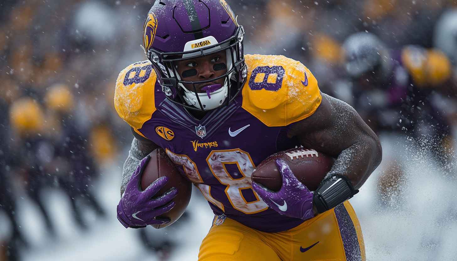 NFL Wallpaper: Vikings Football Player Action in the Snow 4K
