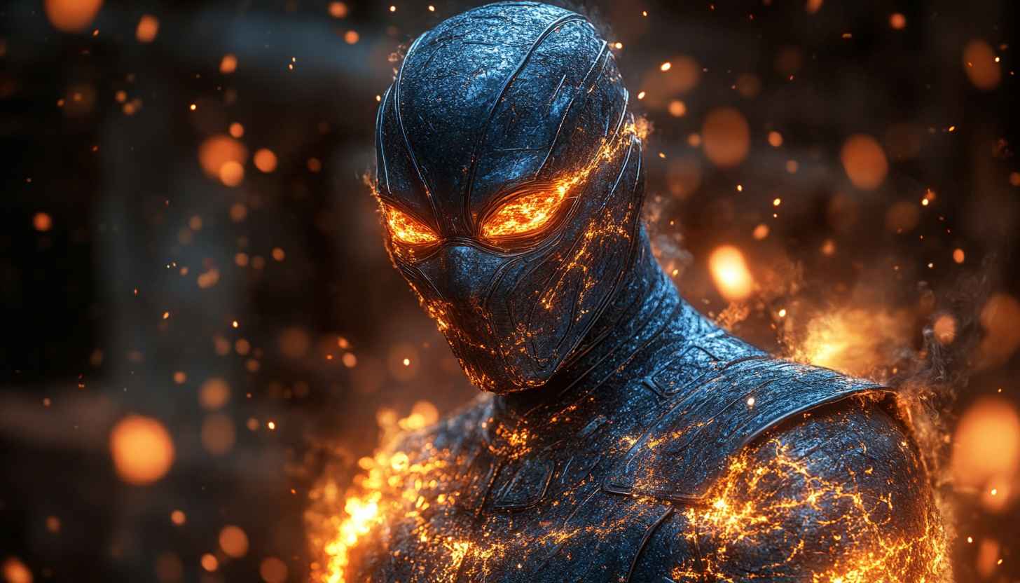 Fiery Superhero Wallpaper, Futuristic Character, Sci-Fi Backgrounds
