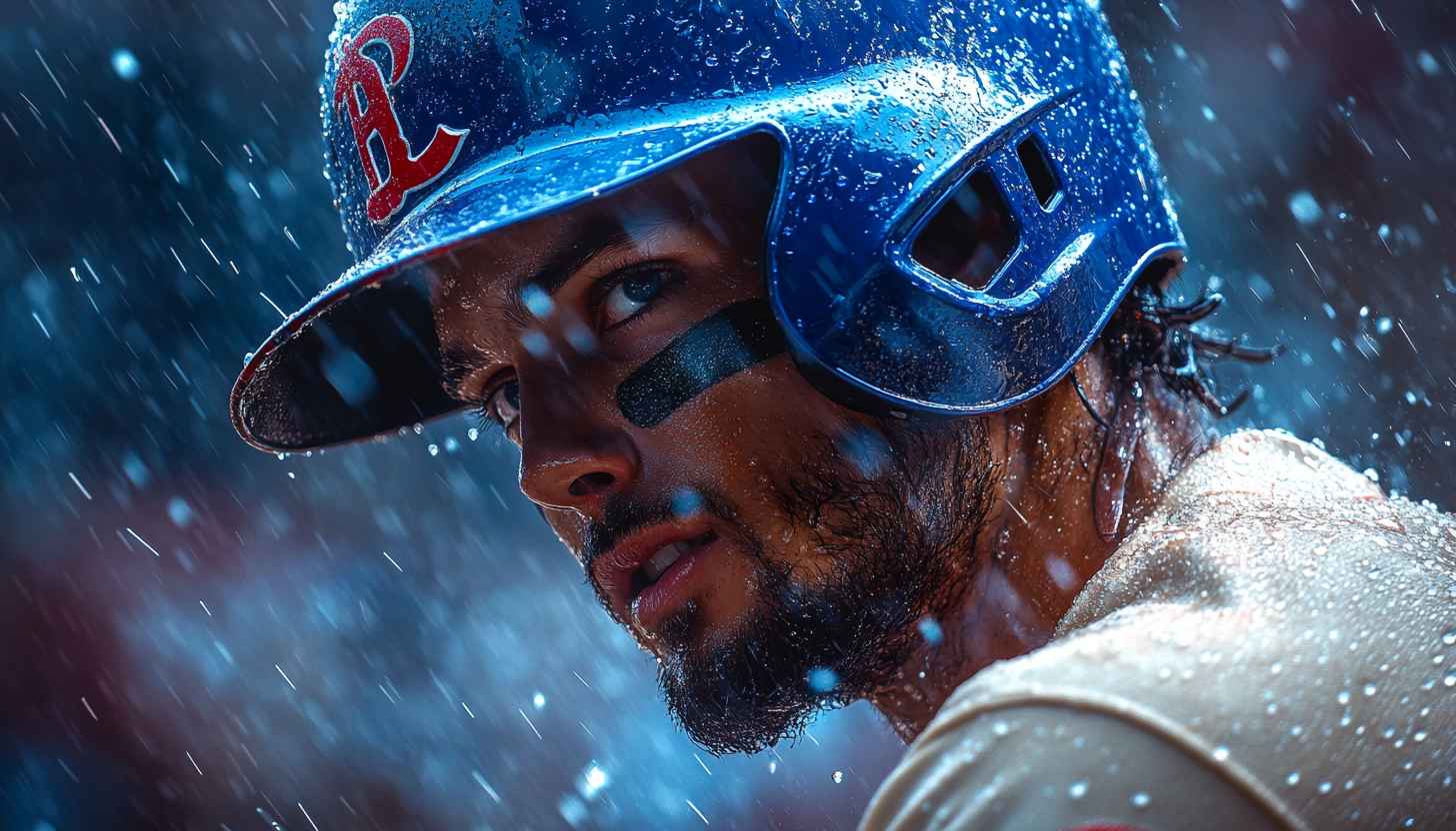 Baseball Player Wallpaper: Intense Focus in Rain, Sporty Image