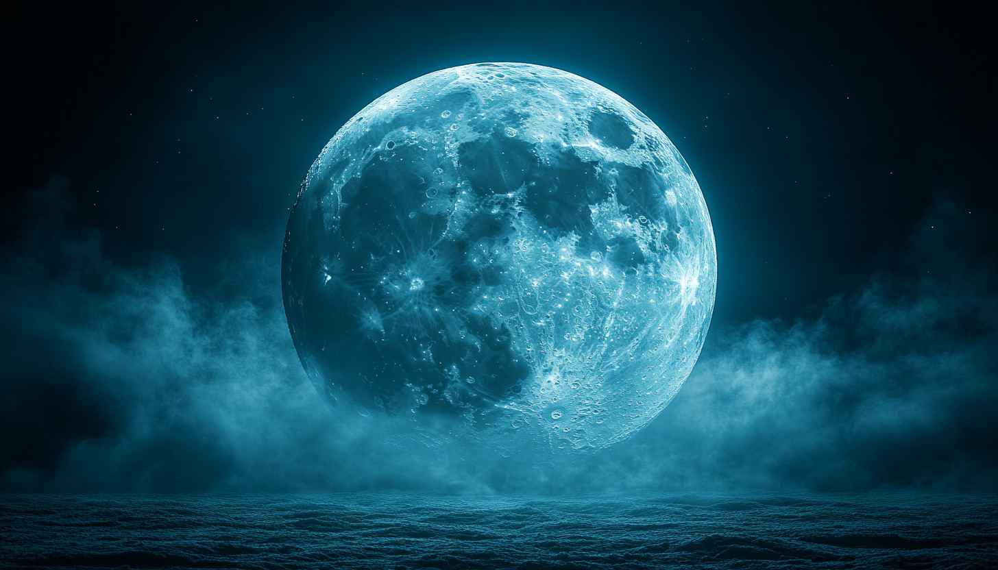 Blue Moon Wallpaper: Night Sky, Lunar Surface, 4K